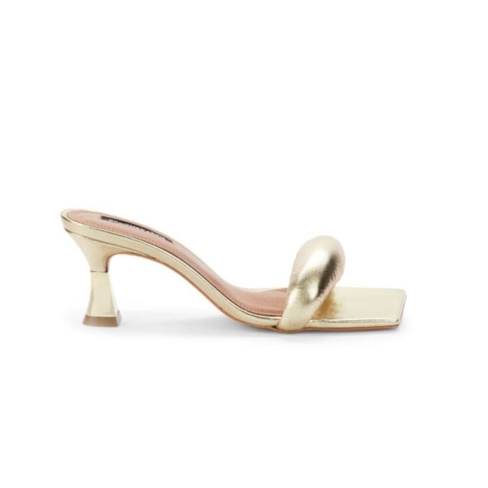 BCBGMAXAZRIA Heeled Mules Womens 9.5 Gold Good Puffy Square Toe Kitten Heel